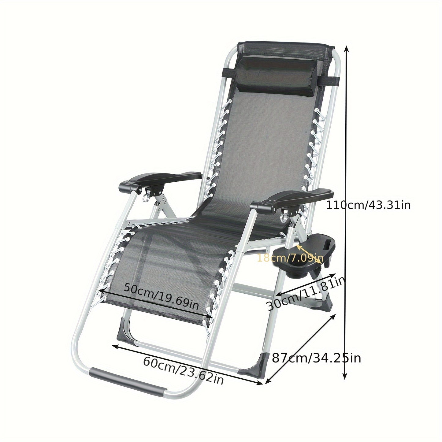 Space Saving Lounge Chair with Headrest And Side Tray - Oxford Cloth, 60x87x110cm, Suitable for Terrace, Garden, Balcony