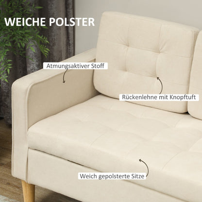 Bankstel – 3-zitsbank – Sofa – Slaapbank – Zetel – Stofbekleding – Met Opbergruimte – 166,5x62x82 cm – Crème wit