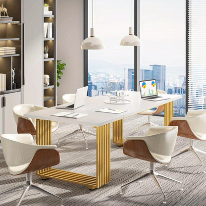 Bureau – Werktafel – Schrijftafel – Computertafel – Kantoortafel – 180 cm – Wit met gouden frame – Hittebestendig MDF blad – Verstelbare pootjes