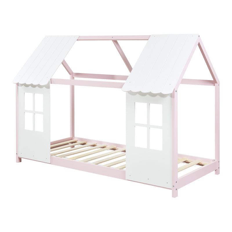 Kinderbed – Huisjesbed – Kinderbedden – Eenpersoonsbed – Speelbed – Massief Hout – Semi-Open Ontwerp – 140x200 cm – Wit