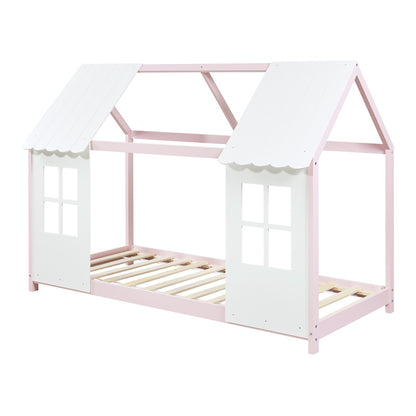 Kinderbed – Huisjesbed – Kinderbedden – Eenpersoonsbed – Speelbed – Massief Hout – Semi-Open Ontwerp – 140x200 cm – Wit