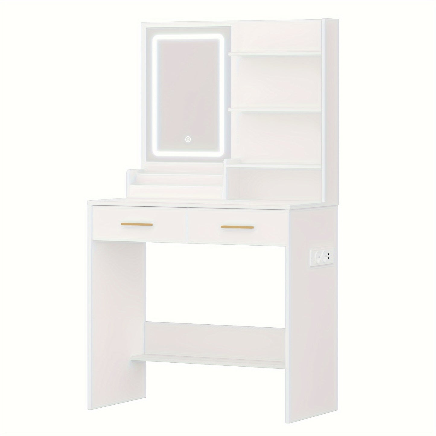 Kaptafel – Make-uptafel – Cosmeticatafel – Vanity – Opmaaktafel – LED Verlichting – 2 Lades & 2 USB Stopcontacten – Wit – 80x40x140 cm – Houtvezelplaat