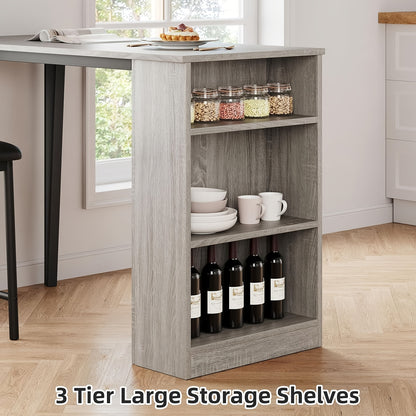 Eettafelset 3-Delig – Eettafel Met Stoelen – Barset – Keukentafel – Ontbijttafel – Compact Ontwerp – 3 Opbergplanken – Grijs Hout Met Metaal