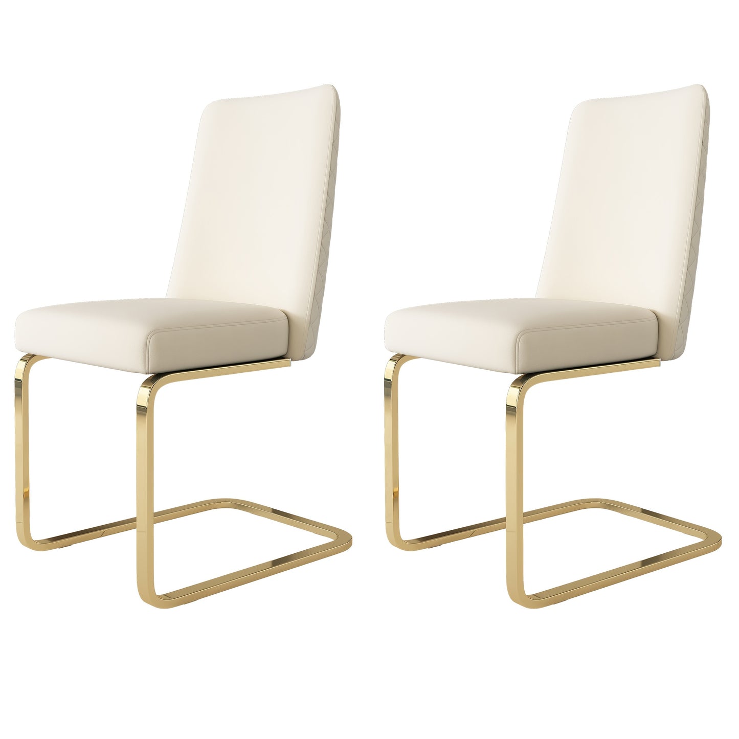 Eetkamerstoel – Kuipstoel – Woonkamerstoel – Loungestoel – Stoel – Velvet Bekleding – Gouden Metalen Poten – Diamond Design – Set Van 2 – Beige