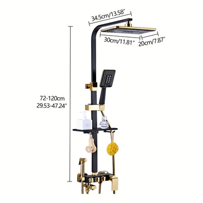 Regendouche – Douche Set – Handdouche – Douchekraan – Douchesysteem – Zwart-Goud – Verstelbare Hoogte – Messing & RVS