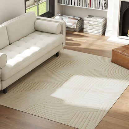 Vloerkleed – Tapijt – Karpet – Mat – Laagpolig – Crèmekleur – Machinegeweven – 15 mm Poolhoogte – Slipvast