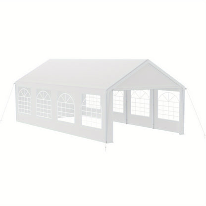 4x8m Large White Outdoor Party Tent with PE Roof & Side Panels/Windows - Heavy-Duty Galvanized Frame Wedding/Garden Event Canopy, -Free Assembly, Semi-Permanent Event Suitable for Weddings, Parties, BBQs