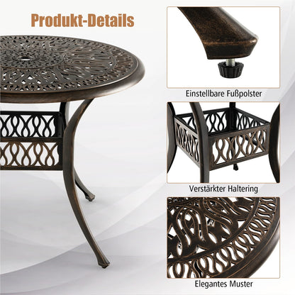 Tuin Tafel – Balkontafel – Terrastafel – Bistrotafel – Loungtafel – Rond Aluminium Gietwerk – 90 cm Ø – Weerbestendig Antiek Bruin