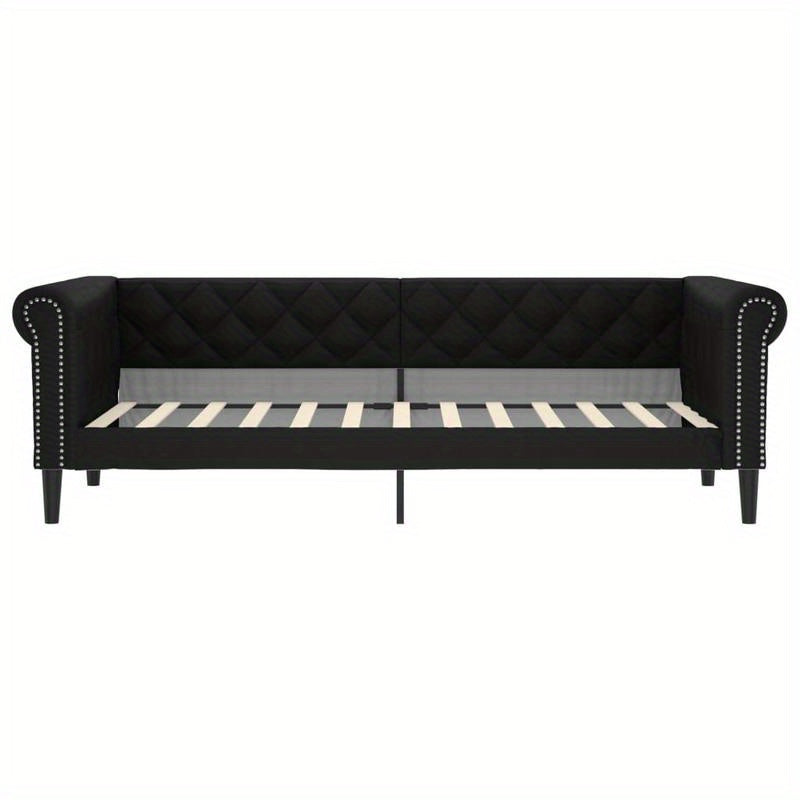 Slaapbank – Bedbank – Sofa Bed – Slaapstoel – Opklapbare Bank – Zwart Met Wit Kussen – Hardhouten Frame – Kunstleren Bekleding