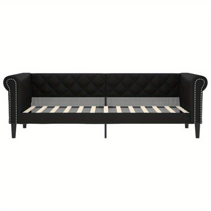 Slaapbank – Bedbank – Sofa Bed – Slaapstoel – Opklapbare Bank – Zwart Met Wit Kussen – Hardhouten Frame – Kunstleren Bekleding