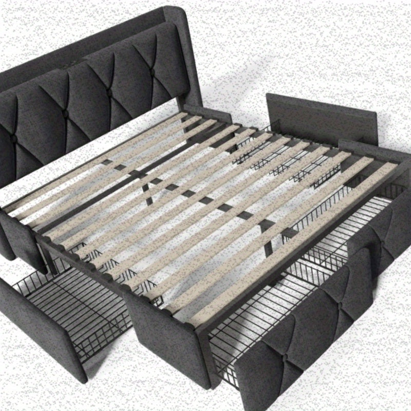 Tweepersoonsbed – Bedframe – Boxspring – Stapelbed – Slaapbank – 160x200 cm – Met Opberglades en Hoofdbord – Montageklaar en Duurzaam Niet-Houten Materiaal
