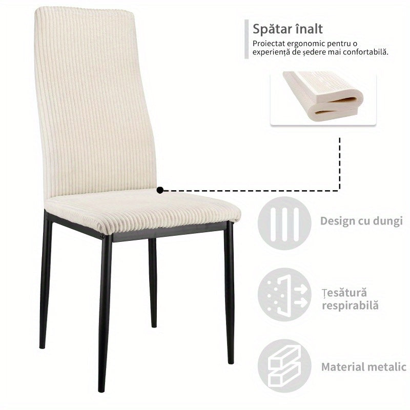 Eetkamerstoel – Stoel – Kuipstoel – Keukenstoel – Zithoekstoel – Metalen Frame – Gevuld Zitvlak – Comfortabele Hoge Rugleuning – Set van 4