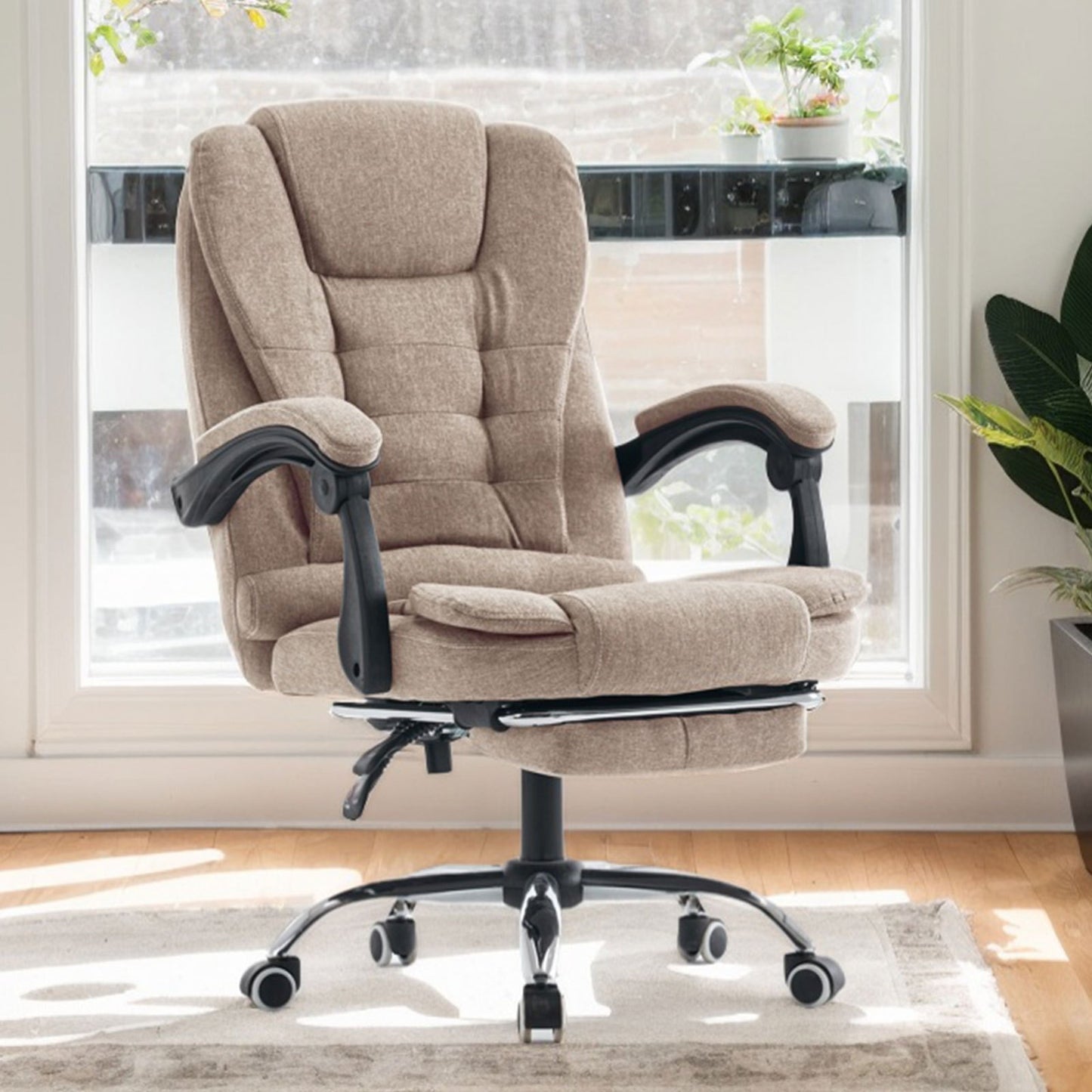 Bureaustoel – Ergonomische stoel – Computerstoel – Draaistoel – Bureau stoel – In hoogte verstelbaar – Inklapbare armleuningen – Kunstleer – Met metalen frame – Beige
