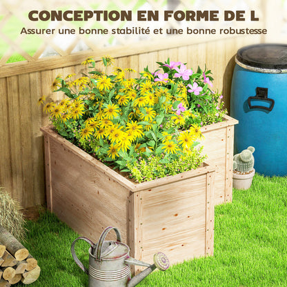 Verhoogde Plantenbak – Moestuinbak – Bloembak – Tuinbak – Kruidenbak – L-vormig Design – Natuurlijk Vurenhout – Open Achterkant – 120x120x62 cm