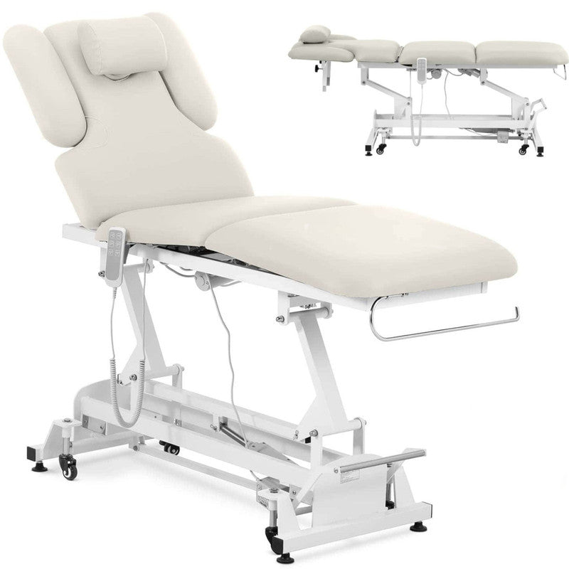 Massagebank – Massagetafel – Behandelbank – Behandeltafel – Massagebed – Elektrisch Verstelbaar – 3 Motoren – Max. Draagvermogen 250 kg – Beige