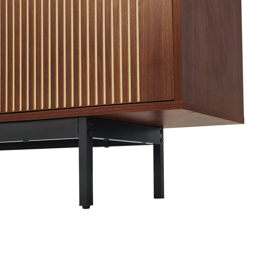 Modern Metal TV Stand with Carved Texture & Tempered Glass Doors - Low-Profile Media Console, Sturdy Metal Construction, Minimalist Entertainment with Storage Cabinet & Open Shelf for Living Room, Fits Flat-Screen TVs, Easy A