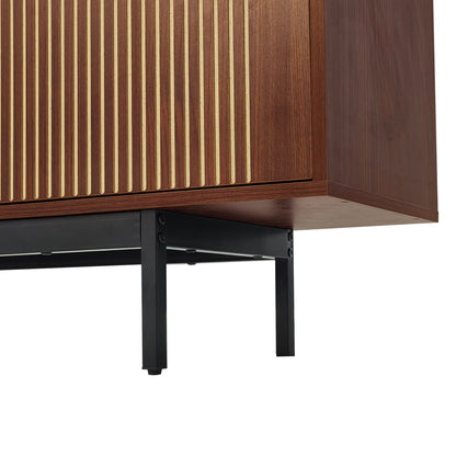 Modern Metal TV Stand with Carved Texture & Tempered Glass Doors - Low-Profile Media Console, Sturdy Metal Construction, Minimalist Entertainment with Storage Cabinet & Open Shelf for Living Room, Fits Flat-Screen TVs, Easy A