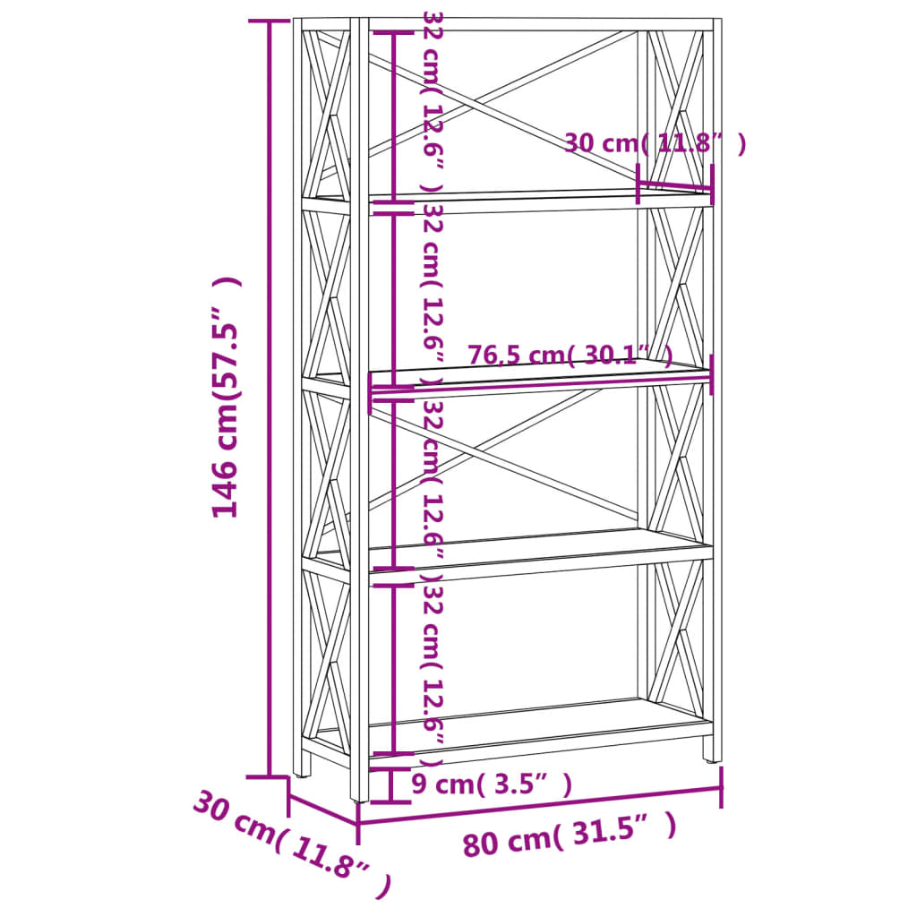 Boekenrek – Boekenkast – Badkamerkast – Vakkenkast – Opbergrek – Massief Eikenhout – 80 x 30 x 146 cm