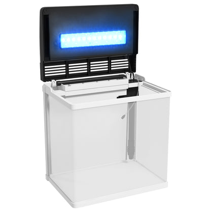 Aquarium – Vissenkom – Visbak – Nano Aquarium – Glas Aquarium – 28 Liter Inhoud – LED-Verlichting en Stil Filter – Met Deksel – Wit