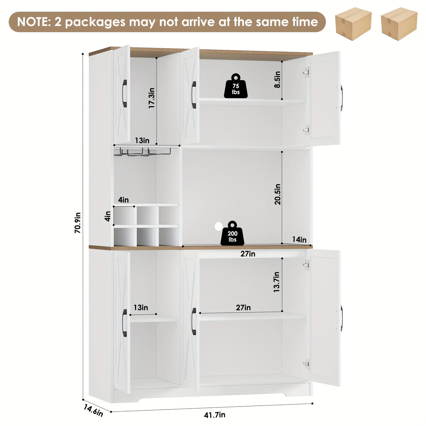 Keukenkast – Opbergkast – Keukenmeubel – Buffetkast – Keukenonderkast – Wit Design – Houtconstructie – 68,5 cm Hoog – 3,2 Cubieke Voet Inhoud