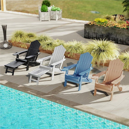 Adirondack Tuinstoel – Tuinstoel – Buitenstoel – Ligstoel – Relaxstoel – Vouwbaar Met Voetensteun – Weerbestendig Kunststof – Verstelbare Rugleuning – 180 Kg Draagvermogen – Zwart