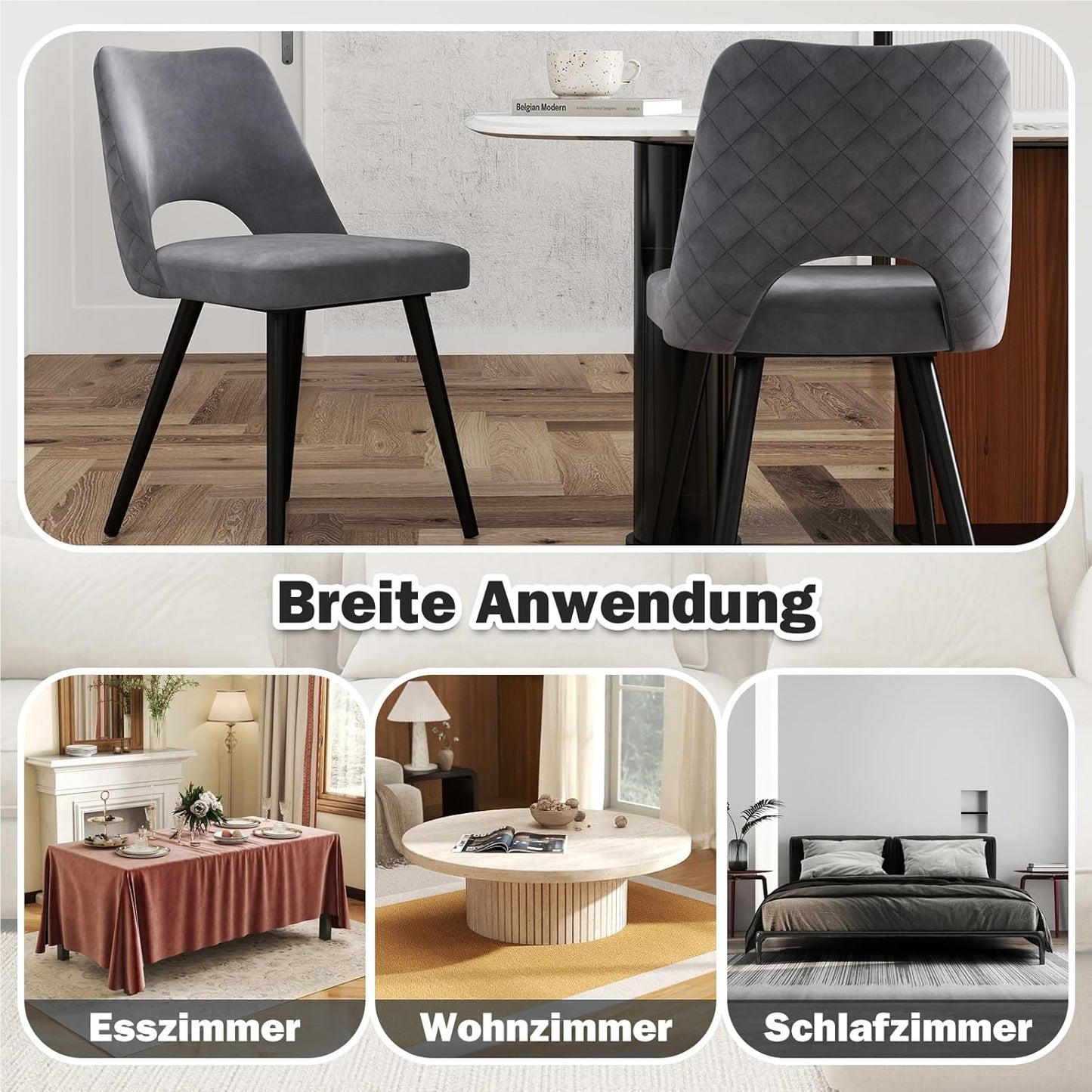 Eetkamerstoel – Stoel – Kuipstoel – Keukenstoel – Woonkamerstoel – Gestoffeerd – Metalen Onderstel – Zithoogte 51 cm – Max. Draagvermogen 150 kg