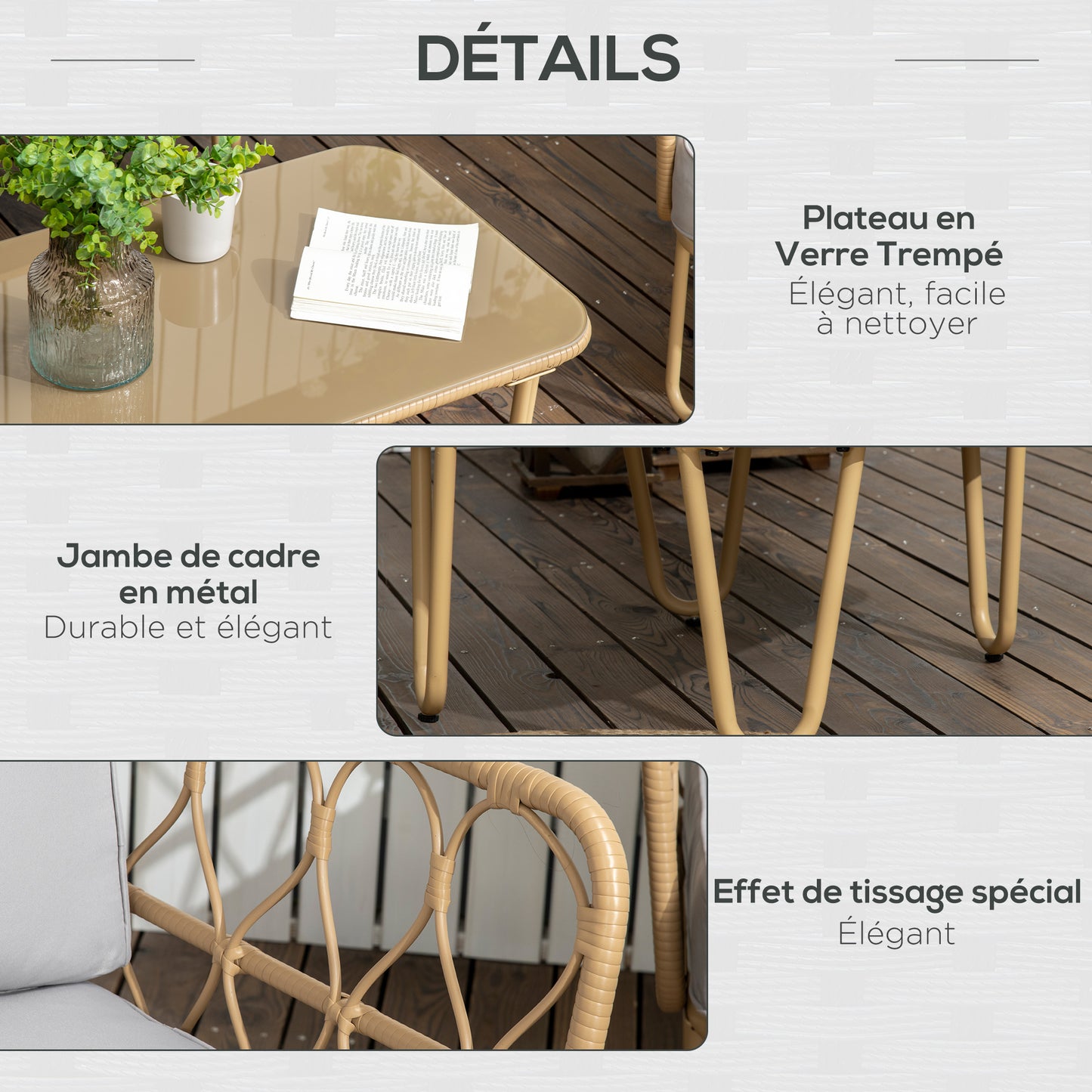 Tuinmeubelset – Tuinbank – Loungeset – Buitenmeubilair – Tuinset 4 Personen – Weerbestendig Metaal – Tempered Glass Tafelblad
