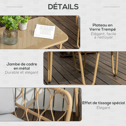 Tuinmeubelset – Tuinbank – Loungeset – Buitenmeubilair – Tuinset 4 Personen – Weerbestendig Metaal – Tempered Glass Tafelblad
