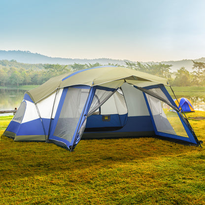 Familietent – Kampeertent – Trektent – Festivaltent – Dome Tent – Waterdicht PU 3000mm – Ruim voor 6-8 Personen – Blauw