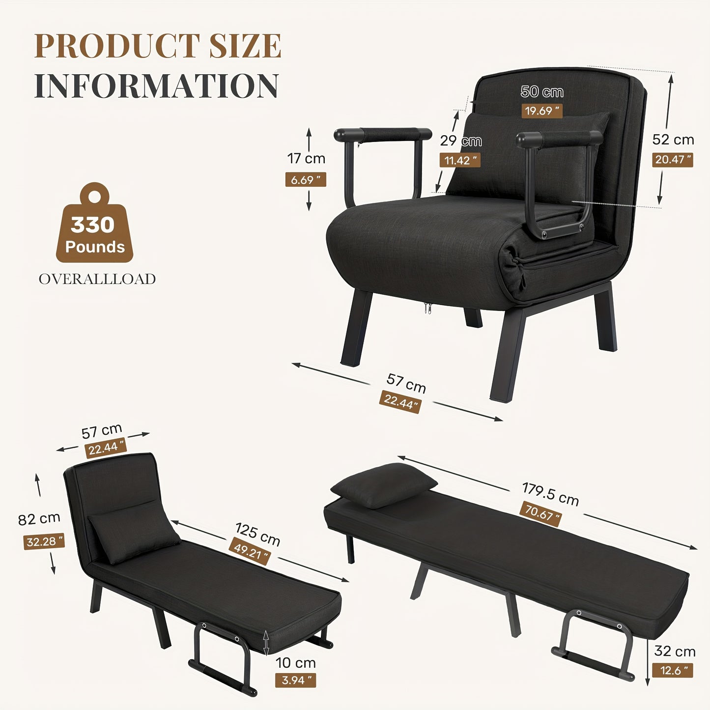 Fauteuilbed – Relaxstoel – Slaapstoel – Slaapbank – Opvouwbare Fauteuil – Metalen Frame Tot 150kg – Memory Foam Kussen