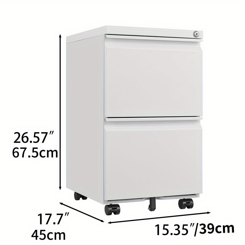 Ladeblok – Ladekast – Rolcontainer – Archiefkast – Bureaukast – Met Slot – Metalen Ladeblok 2 Lades – Compact 65 cm Hoog Wit