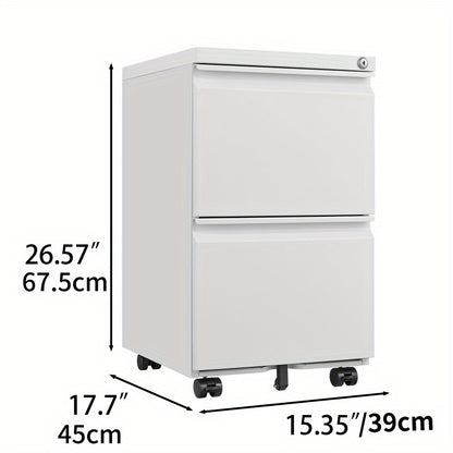 Ladeblok – Ladekast – Rolcontainer – Archiefkast – Bureaukast – Met Slot – Metalen Ladeblok 2 Lades – Compact 65 cm Hoog Wit