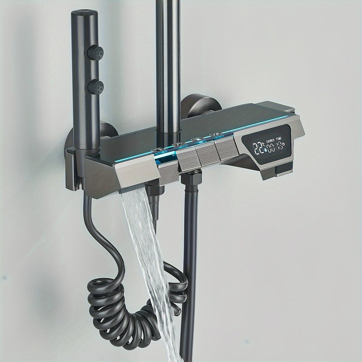 Douchesysteem – Douchekraan – Douche Set – Handdouche – Baduitloop – Grijs Aluminium & Messing – 3 Functies Massage & Verstelbare Hoogte