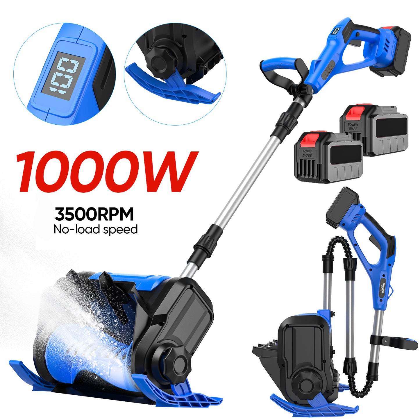 Sneeuwblazer – Sneeuwruimer – Sneeuwschuiver – Bladblazer – Accu Bladblazer – 1000W Borstelloze Motor – 30 cm Werkbreedte – Draadloos Opvouwbaar Design