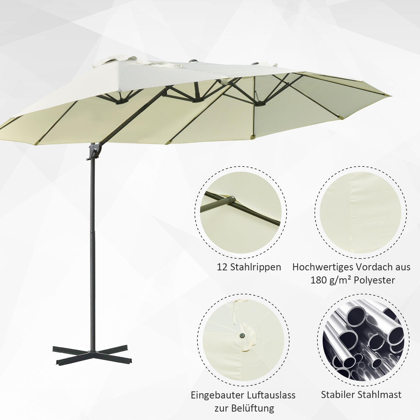 Dubbele Parasol – Tuinparasol – XL Parasol – Terrasparasol – Zonwering – Met Zwengel – Metalen Frame – Groot Schaduwoppervlak 440x270x250 cm – UV Bescherming