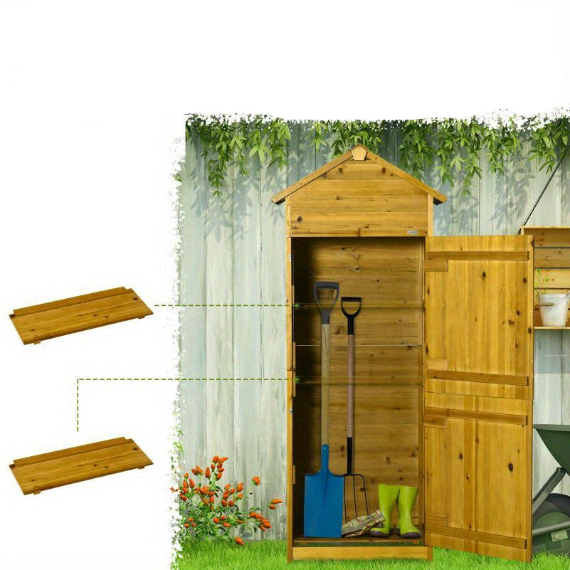 Houten Tuin Opbergkastje – Tuinkast – Buitenberging – Tuinkastje – Opbergkast – Weerbestendig Hout – Dubbele Deuren Met Slot – 79x49x191,5 cm – Robuust & Veilig