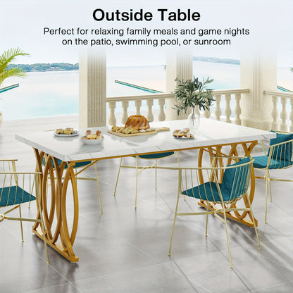 Eettafel – Tafel – Dinertafel – Keukentafel – Dining Table – Grote Witte & Gouden Rechthoekige Eettafel – MDF Marmerlook Blad – Stevig Metalen Frame 81,65 KG draagvermogen