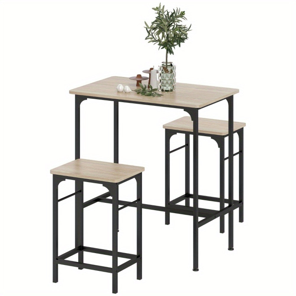 Bartafelset – Bartafel – Barkrukken – Eettafelset – Barkruk Set – Industrieel Design – 80x50x87 cm – Lichtbruine Houtlook Met Zwart Metalen Frame