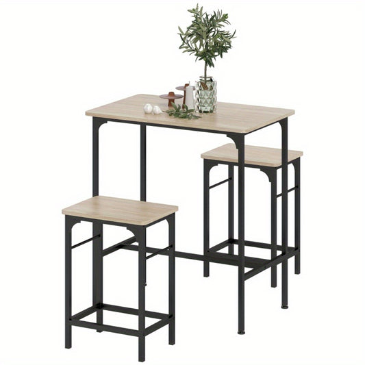 Bartafelset – Bartafel – Barkrukken – Eettafelset – Barkruk Set – Industrieel Design – 80x50x87 cm – Lichtbruine Houtlook Met Zwart Metalen Frame