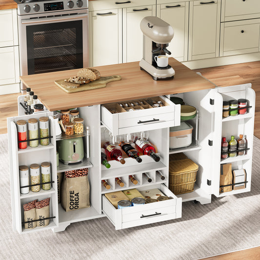 Keukentrolley – Keukenkast – Serveerwagen – Keukenwagen – Opbergtrolley – Uitklapbaar Werkblad – 138x45(70)x92 cm – Melamine Hout & Metaal