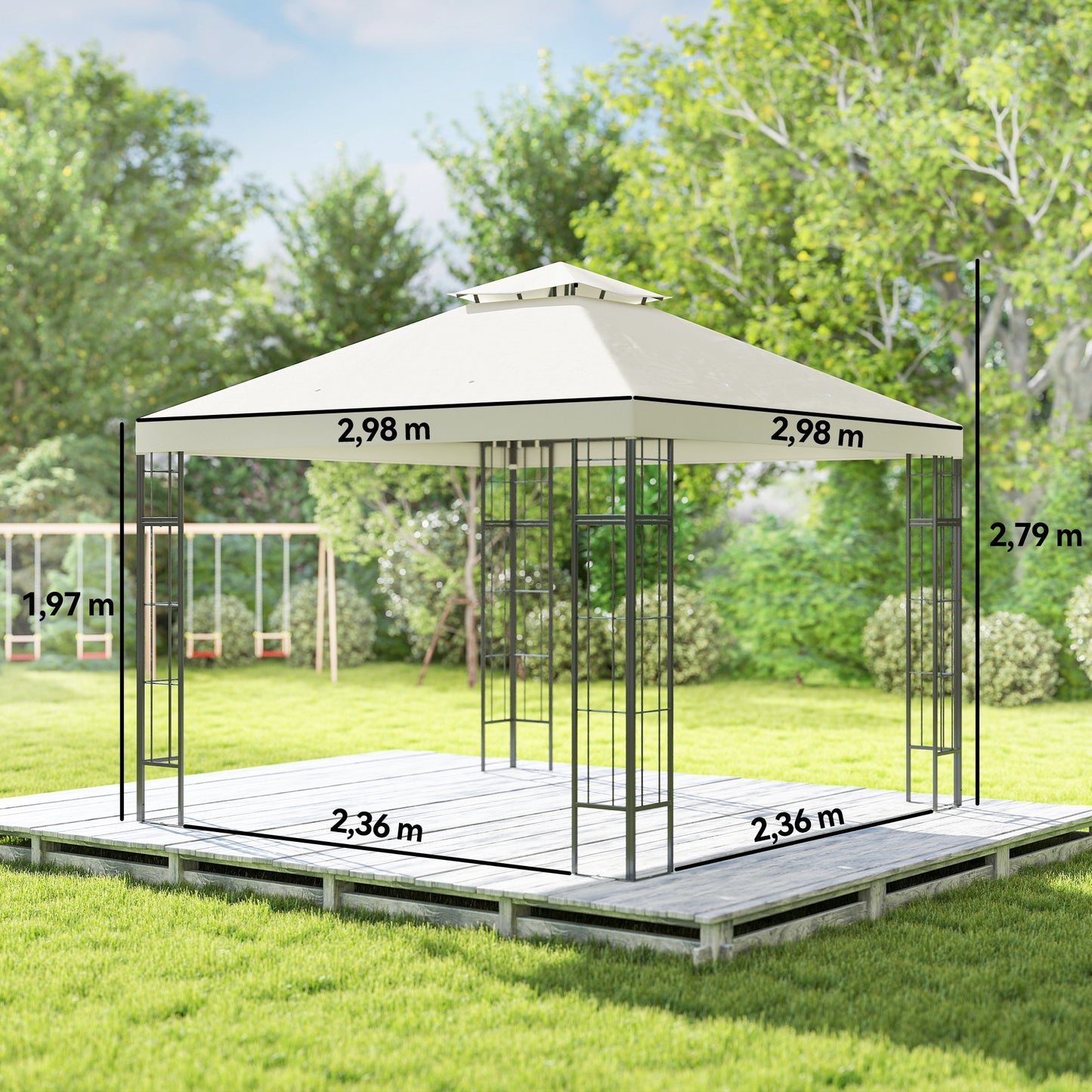 Tuinpaviljoen – Tuinoverkapping – Buitenverblijf – Terrasoverkapping – Crèmekleur – 3x3 Meter – UV30+ Bescherming – Duurzaam Metaalframe