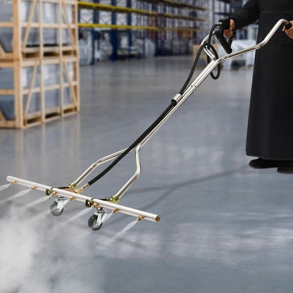 Waterbezem – Hogedrukreiniger Accessoire – Oppervlaktereiniger – Vloerbestrijder – Sproeibezem – 7 Nozzles – 360° Roterende Wielen – Roestvrij Stalen / Aluminium – Geschikt Voor 1500-5000 PSI