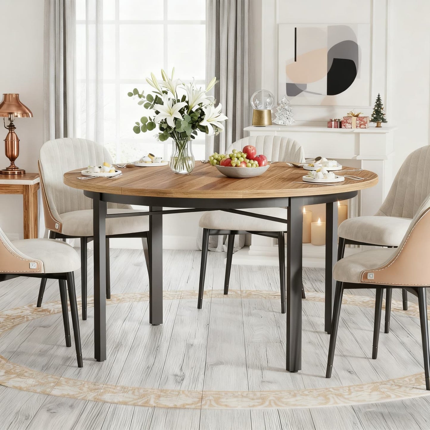 Ronde Eettafel – Eetkamertafel – Keukentafel – Tafel Rond – Ontbijttafel – 118,5 cm – Krastbestendig MDF Blad Met Metalen Poten