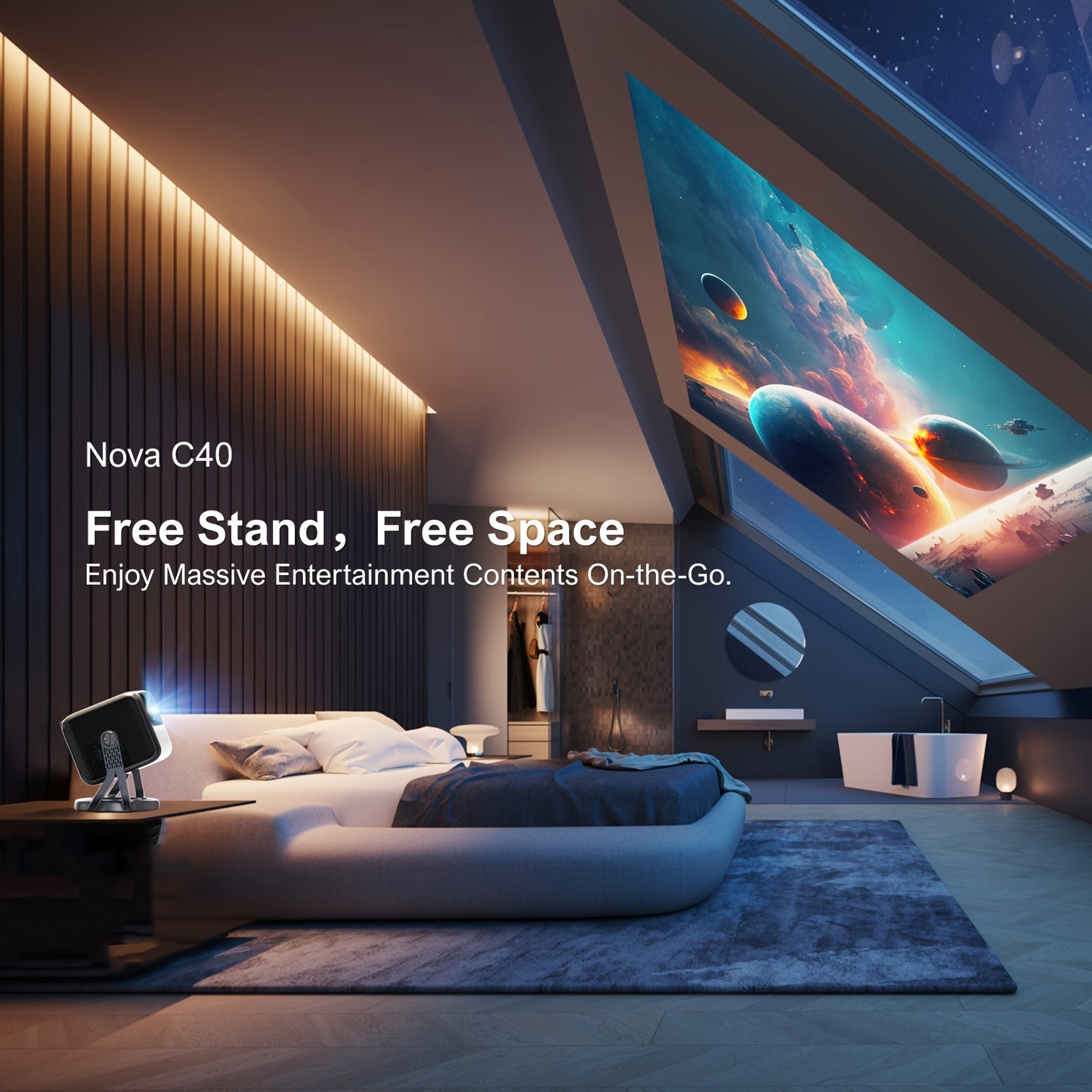 Projector – Beamer – Mini Beamer – Smart Projector – Draagbare Beamer – Full HD 1080p – Android TV 11.0 – 600 ANSI Lumen HDR+HLG Gimbal Stand