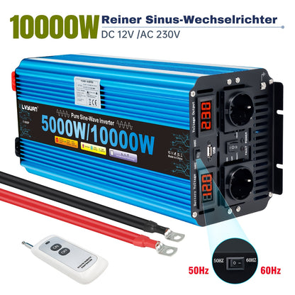 Zuivere Sinusgolf Omvormer – Stroomomzetter – Converter – Inverter – Spanningsomzetter – 12V 5000W – 10000W Piekvermogen – Afstandsbediening & LED-Display
