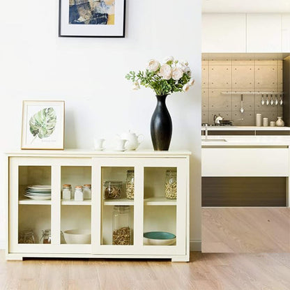 Dressoir – Buffet – Opbergkast – Ladekast – Keukenkast – Schuifdeuren van Gehards Glas – Verstelbare Plank in 3 Posities – 107 x 33 x 64 cm
