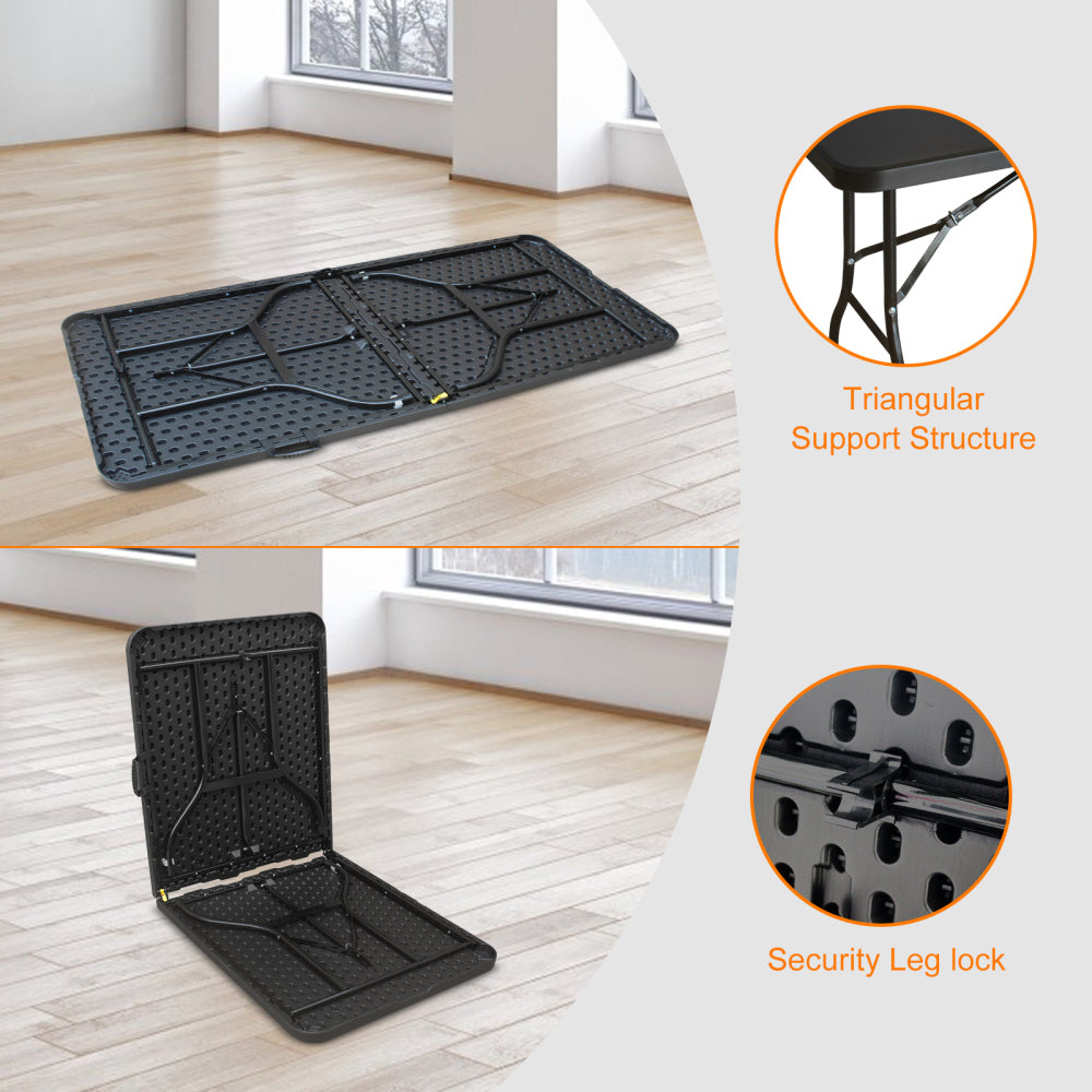 180cm Vouwtafel – Inklapbare Tafel – Kampingtafel – Picknicktafel – Opvouwbare Werktafel – Draagbaar Met Handvat – Belastbaar Tot 135kg – Zwart