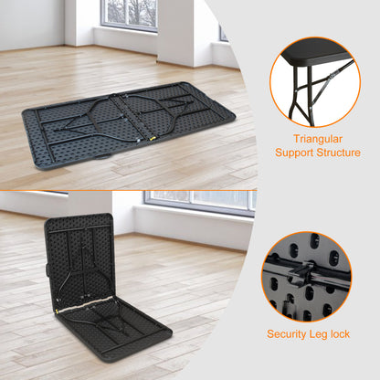 180cm Vouwtafel – Inklapbare Tafel – Kampingtafel – Picknicktafel – Opvouwbare Werktafel – Draagbaar Met Handvat – Belastbaar Tot 135kg – Zwart