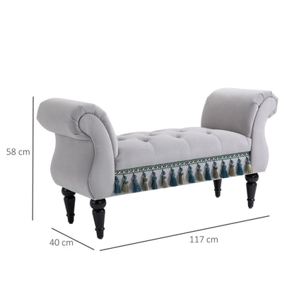 Bankje – Zitbank – Halbankje – Opbergbank – Bedbank – Gestoffeerd – Fluweel – Massief Houten Poten – Lichtgrijs – 117x40x58 cm – Draagvermogen 150 kg