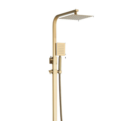 Douche Set – Regendouche – Handdouche – Badkamerkraan – Douchekraan – Geborsteld Goud – Vierkante 20,32 cm Hoofddouche – Verstelbare Handdouche & Enkelhendel